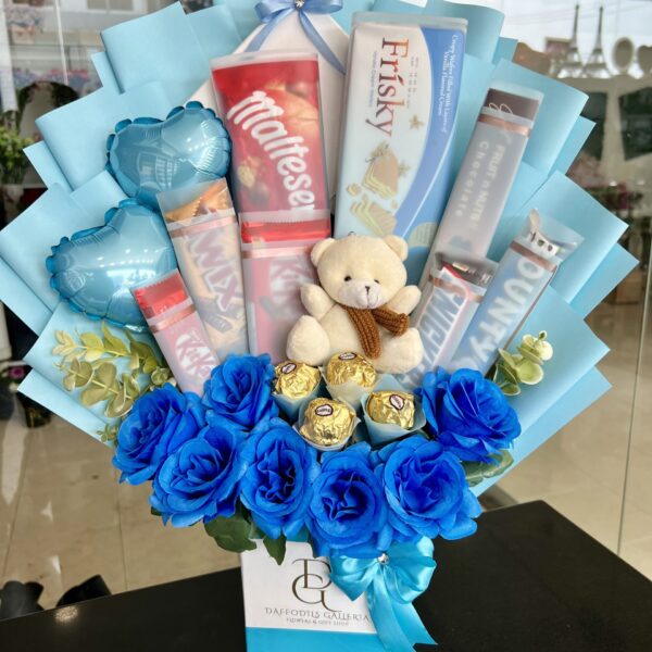 Blue Sky Serenade Chocolate & Flower Bouquet