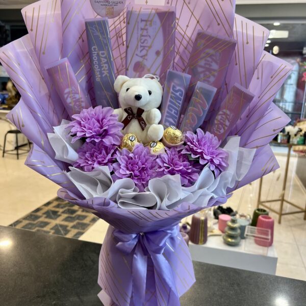 Lilac Sweetheart Chocolate & Flower Bouquet