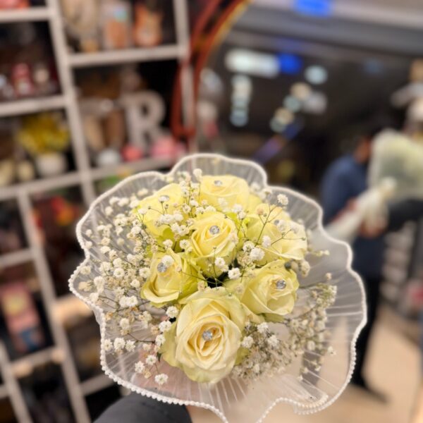 Cream Rose Elegance Bouquet with Diamanté Accents