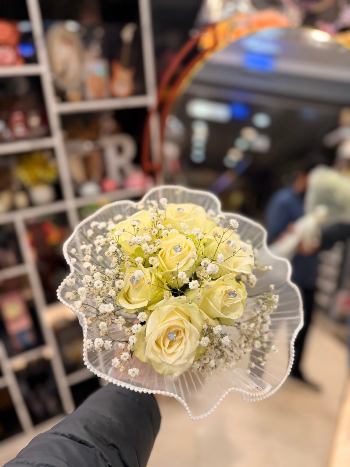 1a81c1ea-ada7-4e51-8b11-a648c7a96205 Cream Rose Elegance Bouquet with Diamanté Accents - Image 1