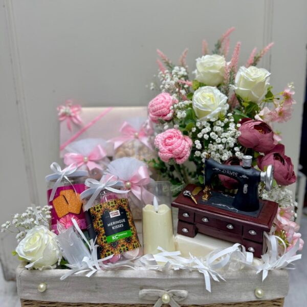 Vintage Sewing Charm & Floral Treats Gift Basket