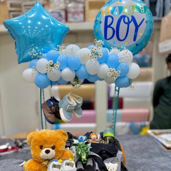 "Welcome Little Prince" Baby Boy Gift Hamper with Hot Air Balloon Canopy