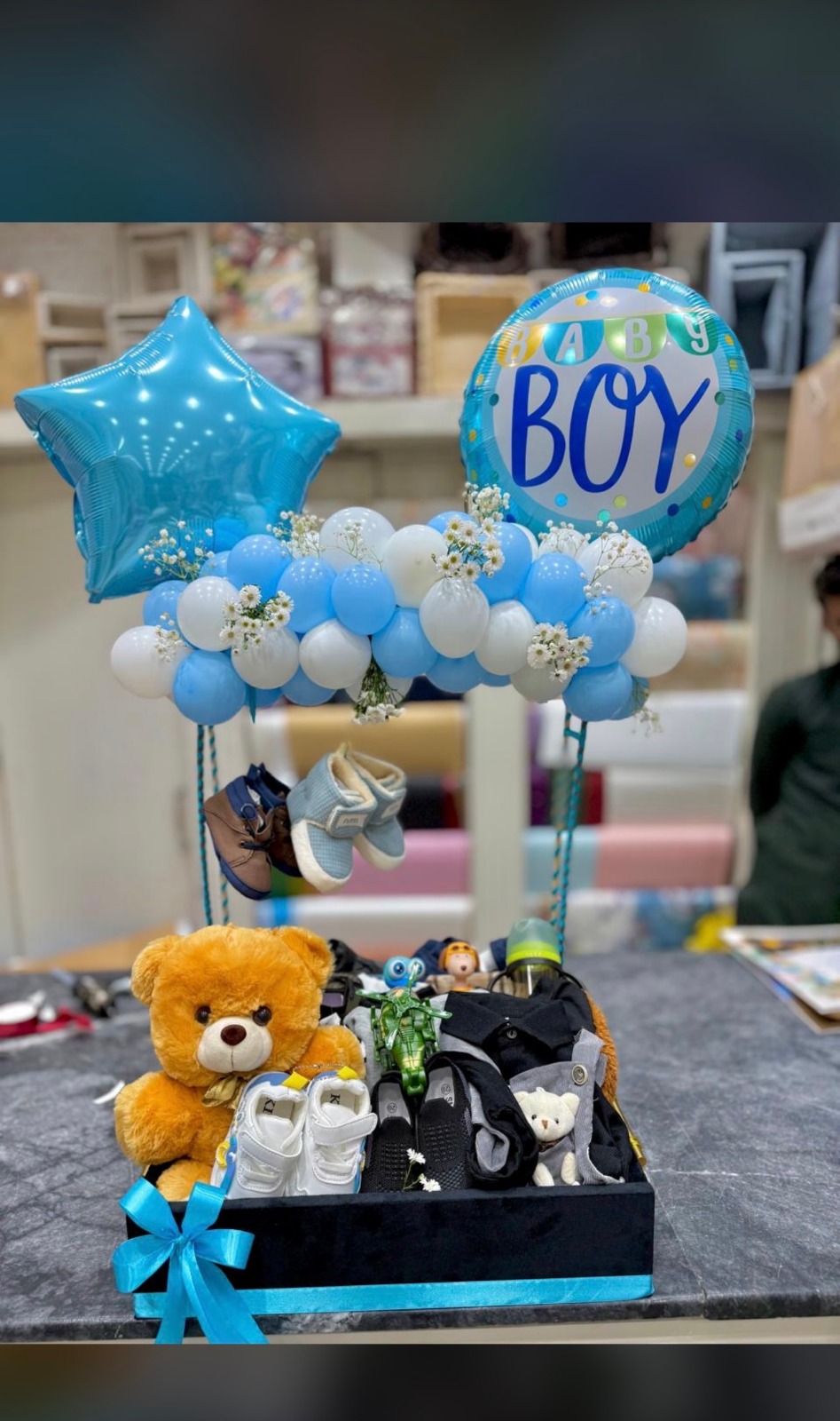 29c58c01-97f5-4133-9901-2b23372af7eb "Welcome Little Prince" Baby Boy Gift Hamper with Hot Air Balloon Canopy - Image 1