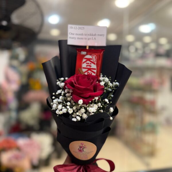 Single Red Rose & KitKat Chocolate Bouquet