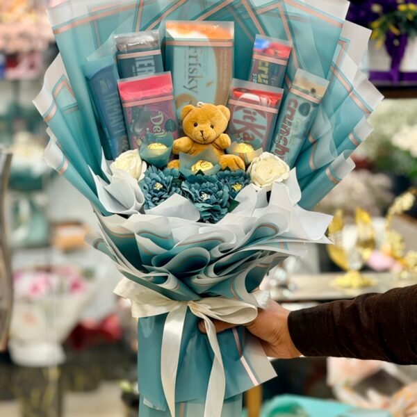 Teal & Treats Chocolate Bouquet with Teddy Bear