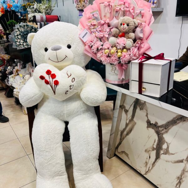 Large White Teddy & Pink Delight Gift Set