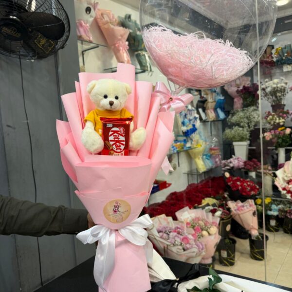 Teddy & KitKat Pink Balloon Bouquet