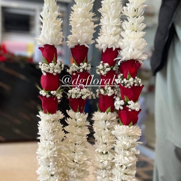 Elegant Red Rose & White Chrysanthemum Pearl Wedding Varmala