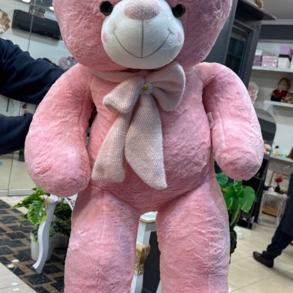 Giant Pink Plush Teddy Bear with Floral Ribbon