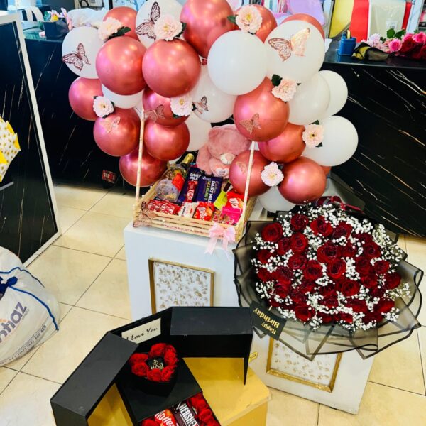 Luxury Grand Celebration Combo: Roses, Balloons & Chocolates