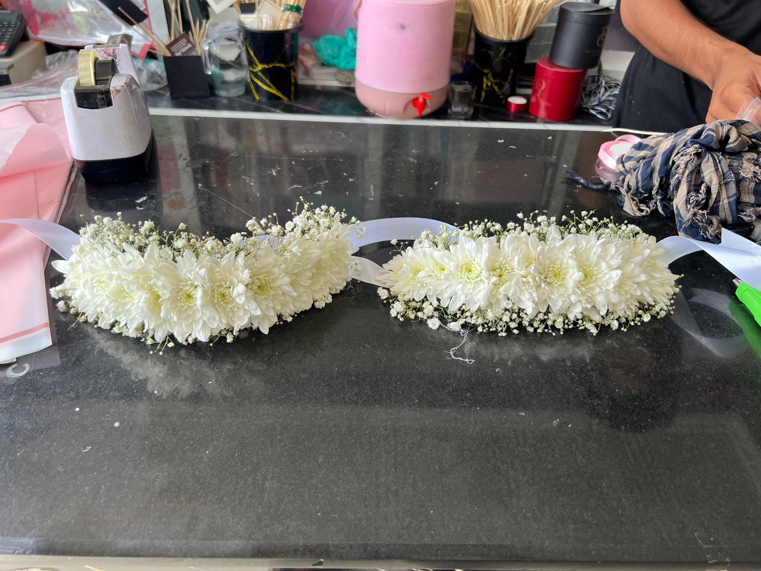 IMG_0146 Elegant White Chrysanthemum Floral Gajray with Baby’s Breath - Image 1