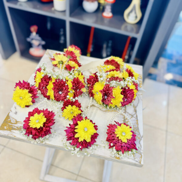 Handcrafted Maroon & Yellow Floral Jewelry Set with Baby’s Breath