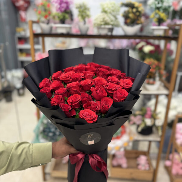 Premium Red Rose Bouquet in Elegant Black Wrap