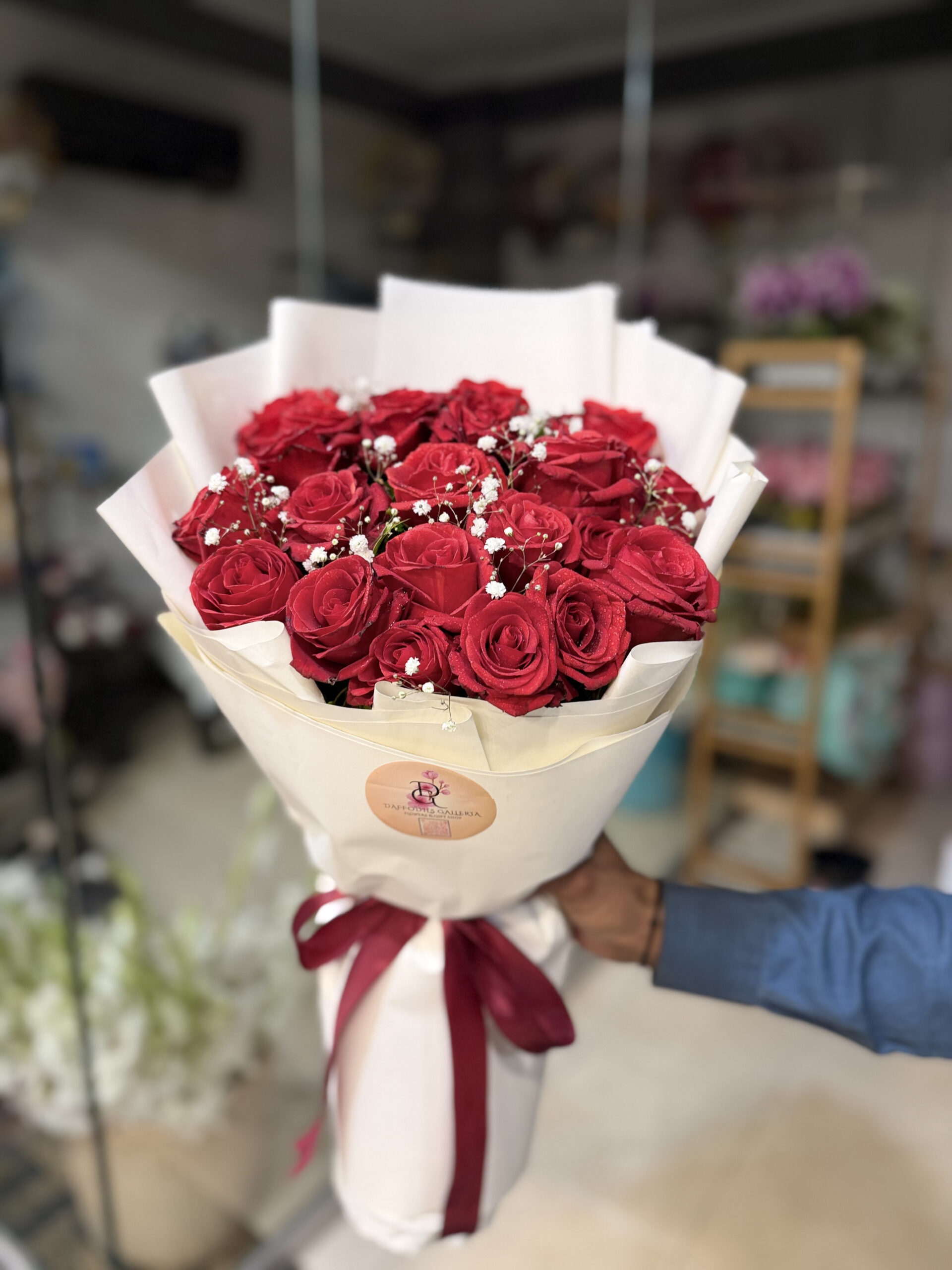 IMG_2926 Premium Red Rose Bouquet with Baby's Breath - Image 1