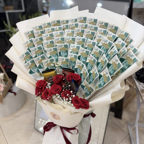 Premium Red Rose & 500 Rupee Note Luxury Money Bouquet