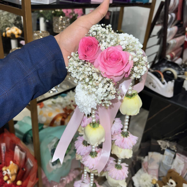 Pink Rose & Pearl Floral Gajara (Hand Garland)