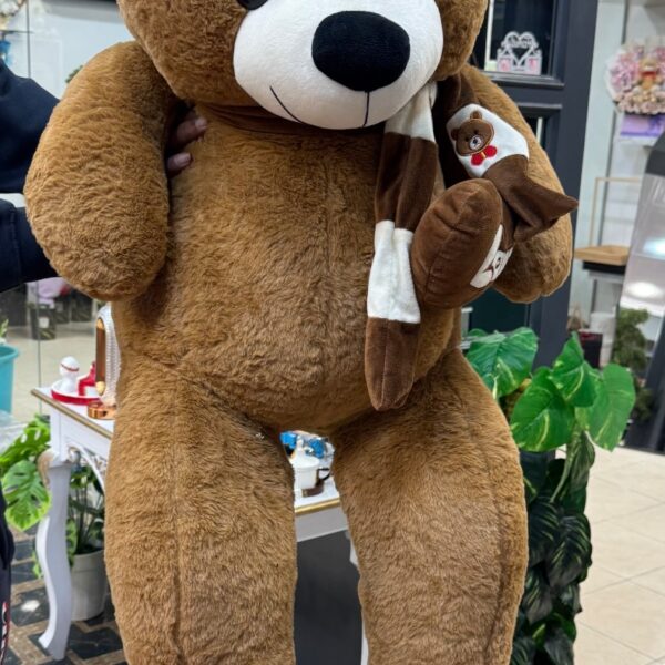 Giant Cuddly Teddy Bear with Striped Scarf