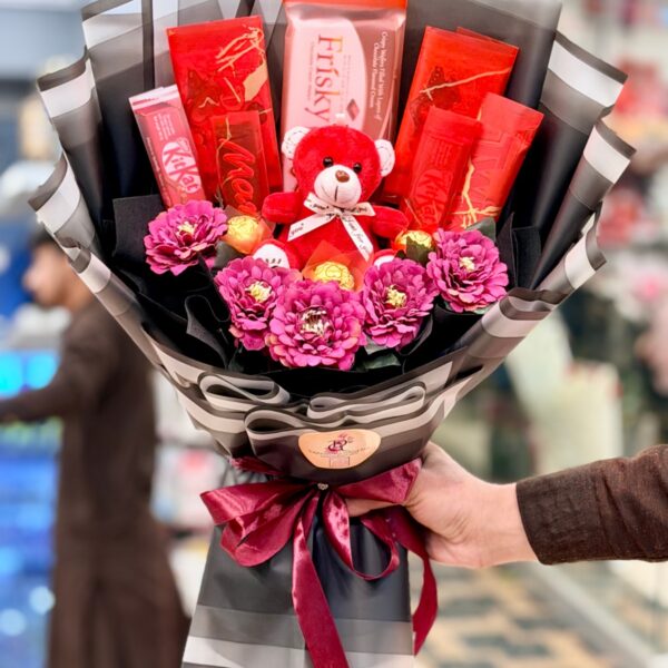 Sweet Red Teddy & Chocolate Fusion Bouquet