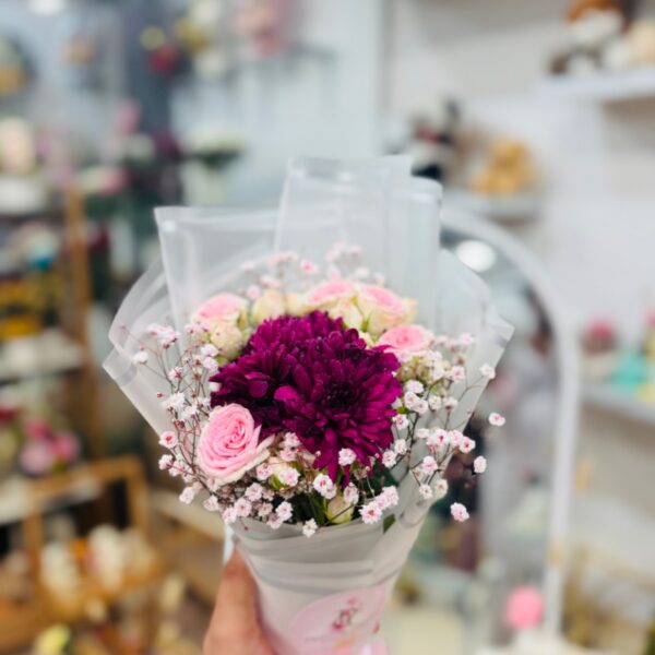 Magenta Mum & Pink Rose Petite Bouquet