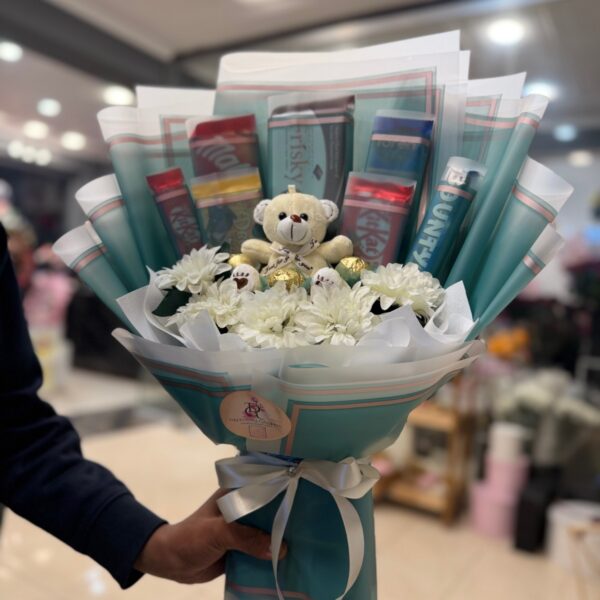 Chocolate & Teddy Teal Treats Bouquet