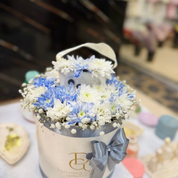 Blue & White Chrysanthemum Box with Satin Ribbon