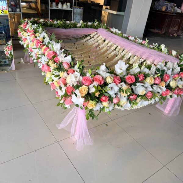 Elegant Pink & White Floral Bridal Bed / Charpai Decoration