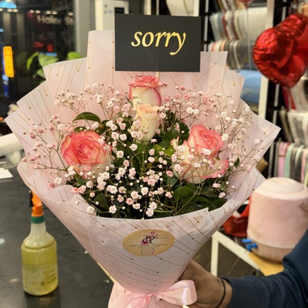 Pink Bi-Color Rose Bouquet with Baby’s Breath