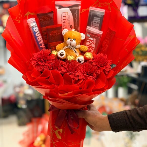 Sweet Red Delight Chocolate & Teddy Bouquet