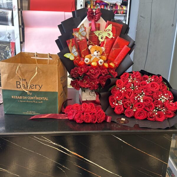 Luxury Red Rose & Chocolate Gift Combo with Teddy