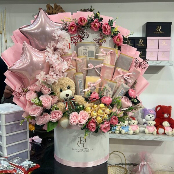 Luxury Pink Gift Box with Roses, Chocolates & Teddy