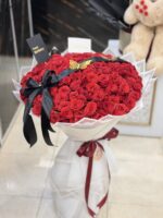 Luxury Red Roses Bouquet with Black Ribbon