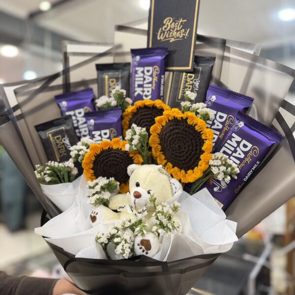 Chocolate & Sunflower Bouquet with Teddy